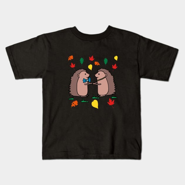 Hedgehogs holding hands Kids T-Shirt by Anke Wonder 